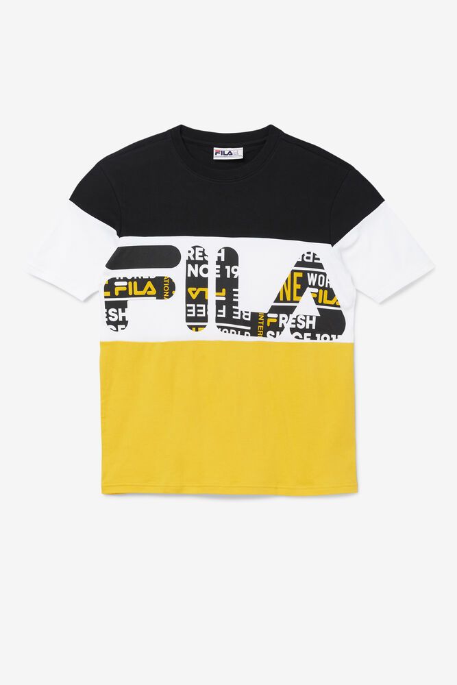 Fila Johnson T-Shirt Black/Yellow/White - Mens - 14390GVFZ